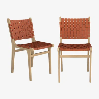 Furniture123 Set of 2 Tan Faux Leather Woven Dining Chairs - Bree