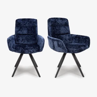 Furniture123 Set of 2 Navy Swivel Dining chairs -Devan