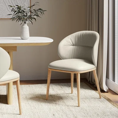 Furniture123 Cream Real Leather Dining Chair with Oak Legs - Eren