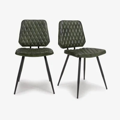 Furniture123 Set Of 2 Real Leather Green Dining Chairs with Quilted Back - Aiden
