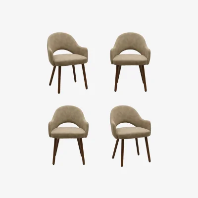 Furniture123 Set of 4 Beige Faux Leather Dining Chairs with Walnut Legs - Colbie