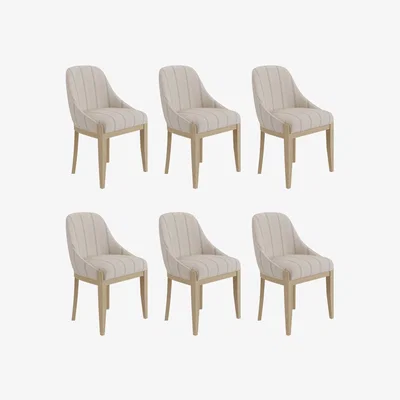 Furniture123 Set of 6 Beige and Blue Striped Upholstered Dining Chairs with Solid Wood Legs - Madeline