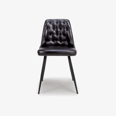 Furniture123 Set of 2 Real Leather Black Dining Chair with Quilted Back - Jaxson