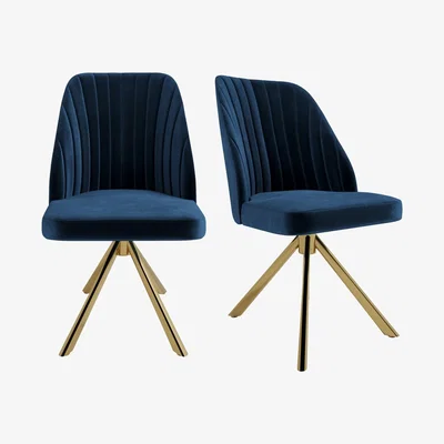Furniture123 Set of 2 Navy Velvet Swivel Dining Chairs with Brass Legs - Logan
