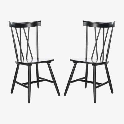 Furniture123 Set of 2 Black Wooden Cross Back Dining Chairs - Asha