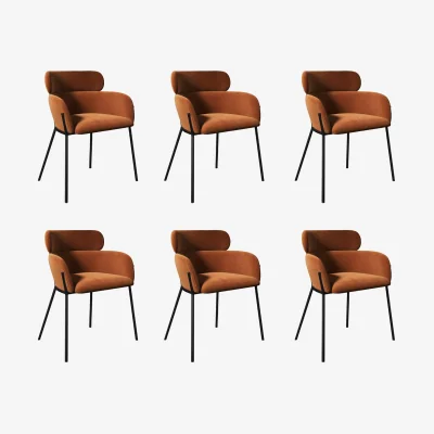 Furniture123 Set of 6 Burnt Orange Velvet Curved Dining Chairs - Isla