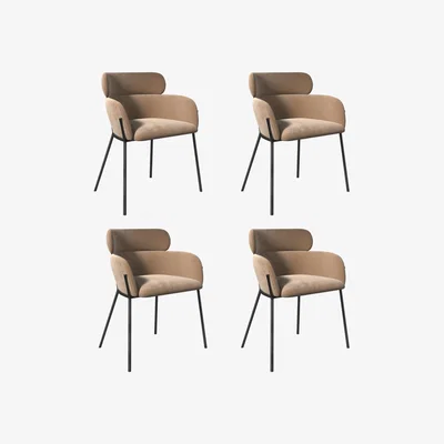 Furniture123 Set of 4 Beige Velvet Curved Dining Chairs - Isla