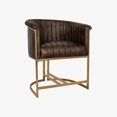 Furniture123 Real Leather & Gold Metal Frame Tub Dining Chair - Brown