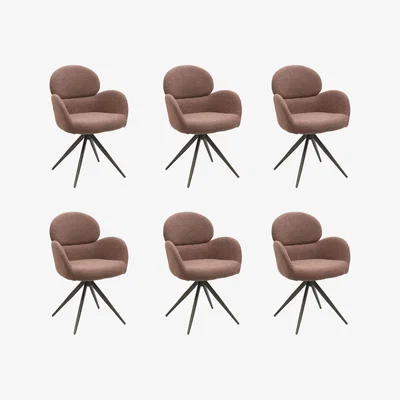 Furniture123 Set of 6 Rust Boucle Swivel Dining Chairs - Joelle