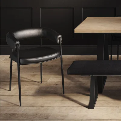 Furniture123 Set of 2 Black Faux Leather Curved Dining Chairs - Queens