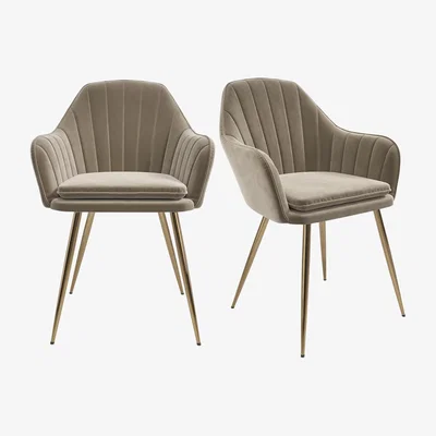 Furniture123 Set of 2 Mink Velvet Dining Chairs with Brass Legs - Logan