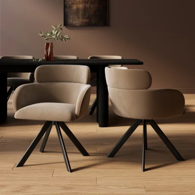 Furniture123 Set of 2 Beige Velvet Curved Swivel Dining Chairs - Isla