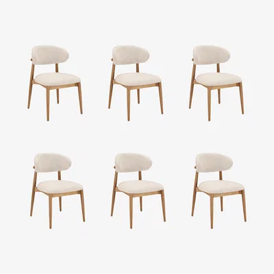 Furniture123 Set of 6 Beige Upholstered Curved Dining Chair With Solid Wood Exposed Back - Kori