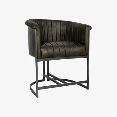 Furniture123 Real Leather & Iron Classic Tub Dining Chair - Dark Grey