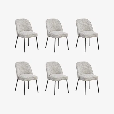 Furniture123 Set of 6 Curved Dining Chairs in Neutral Coloured Fabric - Celia