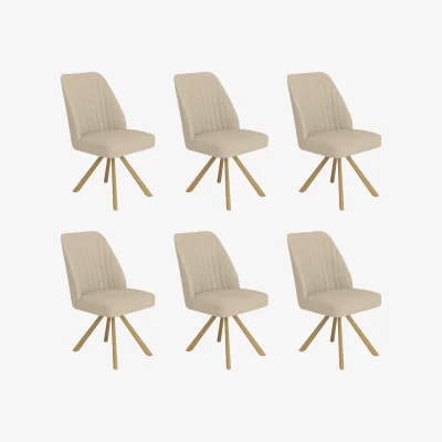 Furniture123 Set of 6 Beige Upholstered Swivel Dining Chairs with Oak Effect Legs - Logan