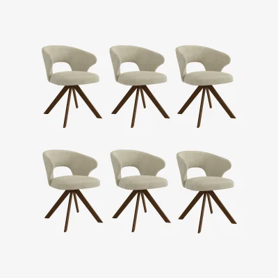 Furniture123 Set of 6 Beige Upholstered Swivel Dining Chairs with Walnut Legs - Mila