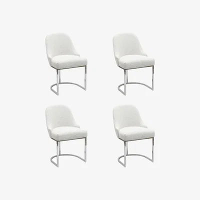 Furniture123 Set of 4 Beige Boucle Dining Chairs with Chrome Legs - Callie
