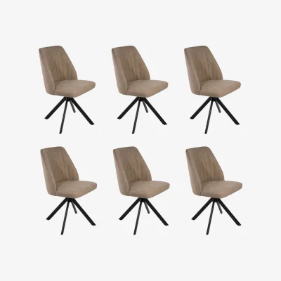 Furniture123 Set of 6 Beige Faux Leather Swivel Dining Chairs - Logan