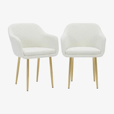 Furniture123 Set of 2 Cream Boucle Armchair Dining Chairs With Brass Legs -Ally