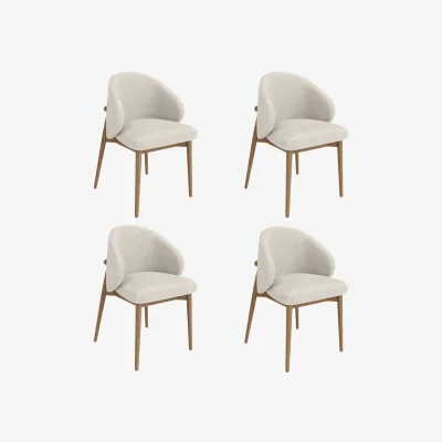 Furniture123 Set of 4 Beige Upholstered Curved Dining Chairs With Solid Oak Exposed Back - Kori