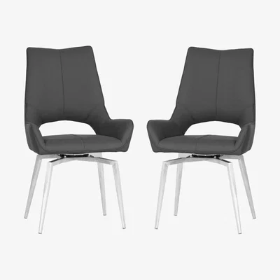 Furniture123 Revel Set Of 2 Swivel Dining Chairs - Dark Grey