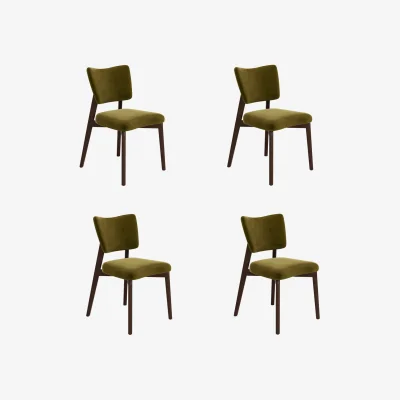 Furniture123 Set of 4 Olive Green Velvet Dining Chairs with Walnut Legs - Greta