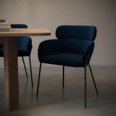 Furniture123 Set of 2 Navy Velvet Dining Chairs - Isla