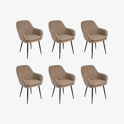 Furniture123 Set of 6 Beige Faux Leather Dining Chairs - Logan