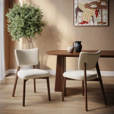 Furniture123 Set of 2 Beige Upholstered Dining Chairs with Walnut Legs - Greta