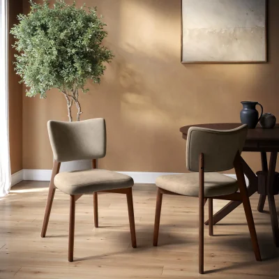 Furniture123 Set of 2 Beige Faux Leather Dining Chairs with Walnut Legs - Greta