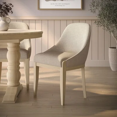 Furniture123 Beige Upholstered Dining Chair with Solid Wood Legs - Madeline