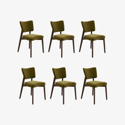 Furniture123 Set of 6 Olive Green Velvet Dining Chairs with Walnut Legs - Greta