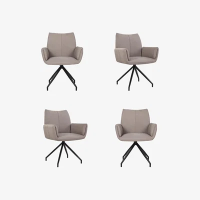 Furniture123 Set of 4 Mink Real Leather Swivel Dining Chairs - Bradley