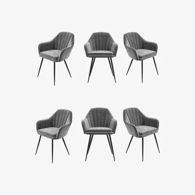 Furniture123 Set of 6 Grey Velvet Tub Dining Chairs - Logan