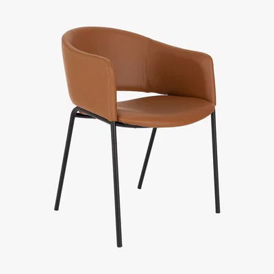 Habitat Farfield Brown Leather And Black Metal Dining Chair, Brown And Black