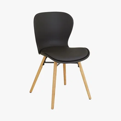 Habitat ETTA CHAIR Black plastic and faux leather dining chair with oak-finish legs