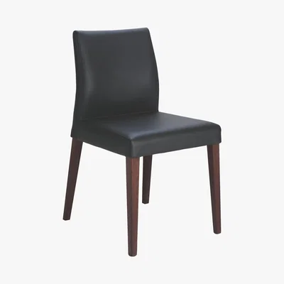 Habitat ELODI Black leather dining chair with walnut stain legs