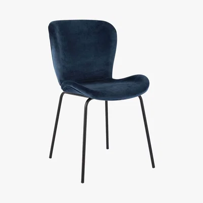 Habitat ETTA CHAIR Dark blue velvet upholstered dining chair with black metal legs