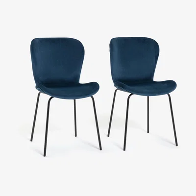 Habitat Habitat Etta Pair Velvet Blue Metal Leg Chairs