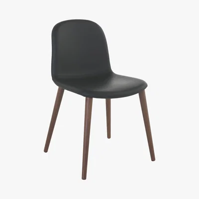 Habitat BACCO Black leather dining chair with walnut legs