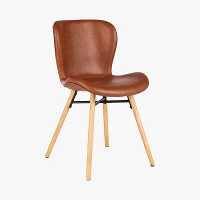 Habitat ETTA CHAIR Retro brown faux leather upholstered dining chair with oak legs