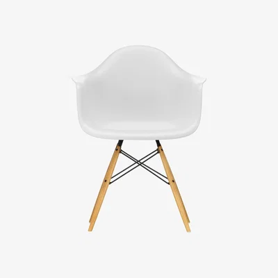 Heal's Vitra Eames DAW Armchair RE in Cotton White 02 Golden Maple Base 05 Glides