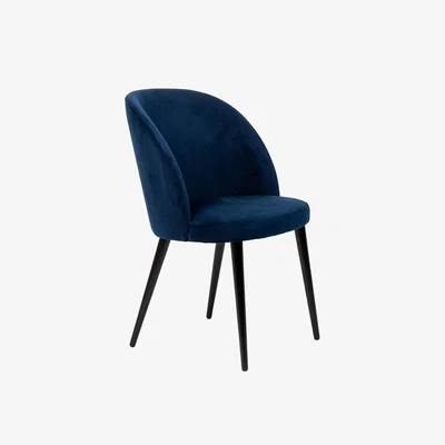 Heal's Heal's Austen Dining Chair Plush Velvet Indigo Black Leg - Heal's UK Furniture