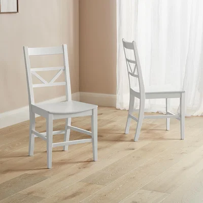 IO Living White & Grey Dining Chair Chevron Back Painted Set of 2