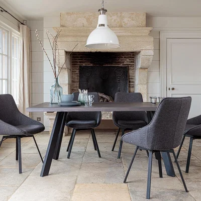 IO Living Valencia Solid Oak Dining Set  – Dark Oak with Gaudi Dining Chairs – Dark Grey - 2.4 Metre With 6 Chairs