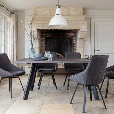 IO Living Valencia Solid Oak Dining Set  - Dark Oak with Gaudi Dining Chairs - Dark Grey