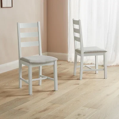 IO Living White & Grey Ladder Back Dining Chair Fabric Seat Set of 2