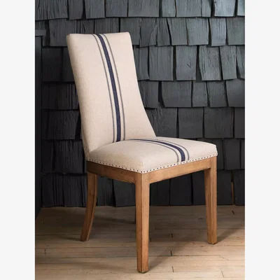 John Lewis One.World St James Oak Wood Striped Linen Dining Chair, Beige/Blue