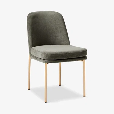 John Lewis west elm Jack Velvet Dining Chair, Beetle Green/Brass